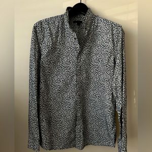 Navy and White John Varvatos Shirt with Mao Collar